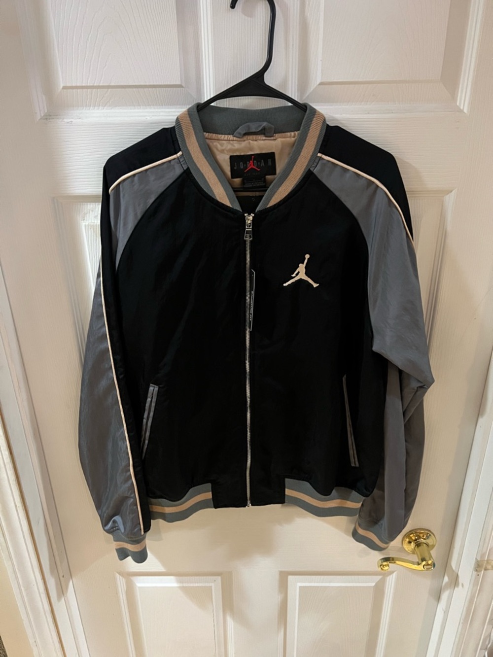 Jordan Black Gold Gray Varsity Bomber Jacket